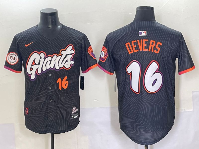 Men 2025 San Francisco Giants #16 Devers Black Joint Name Nike MLB Jersey style 7